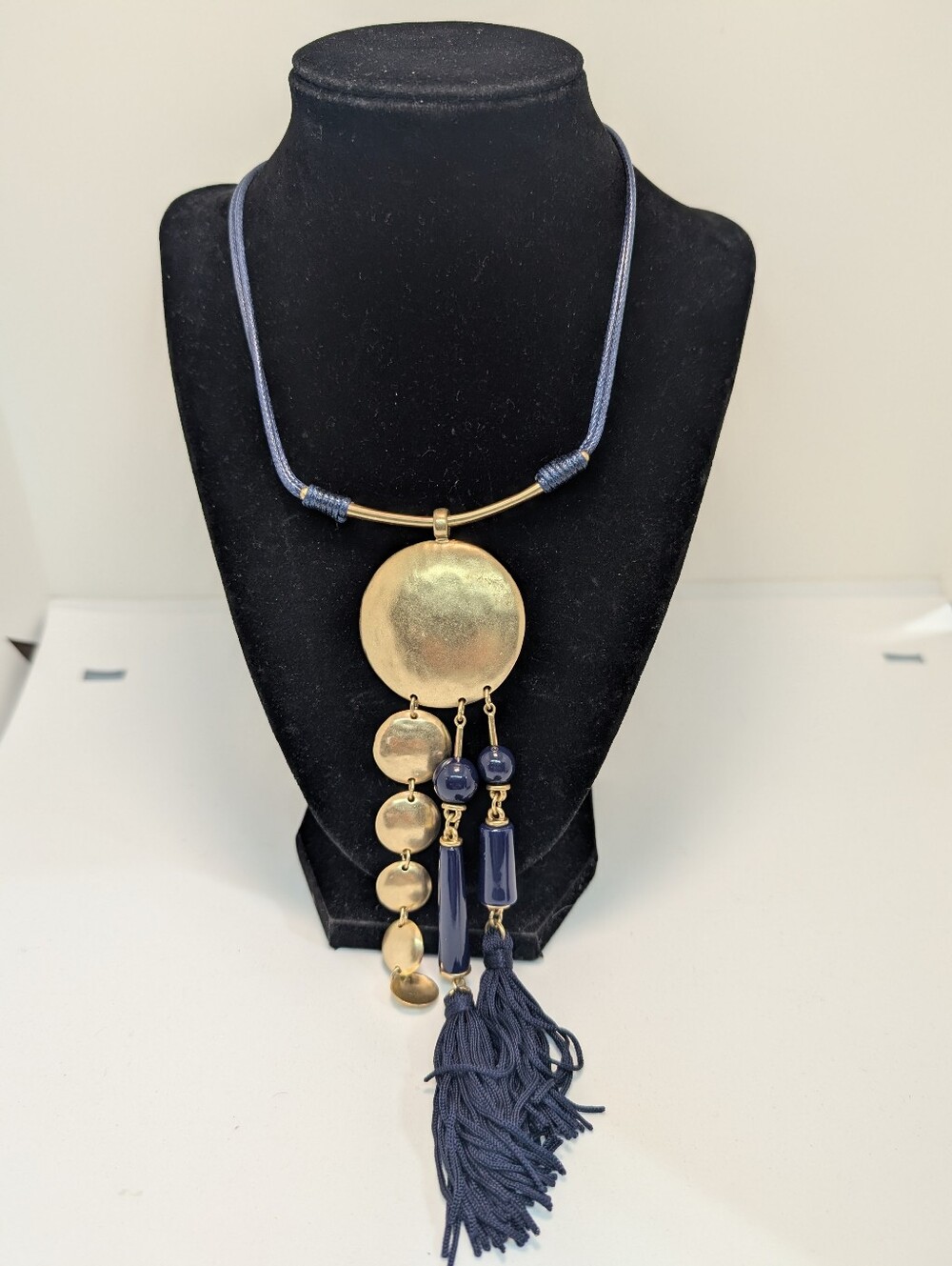 Chico's Blue Gold Mixed Media Statement Necklace